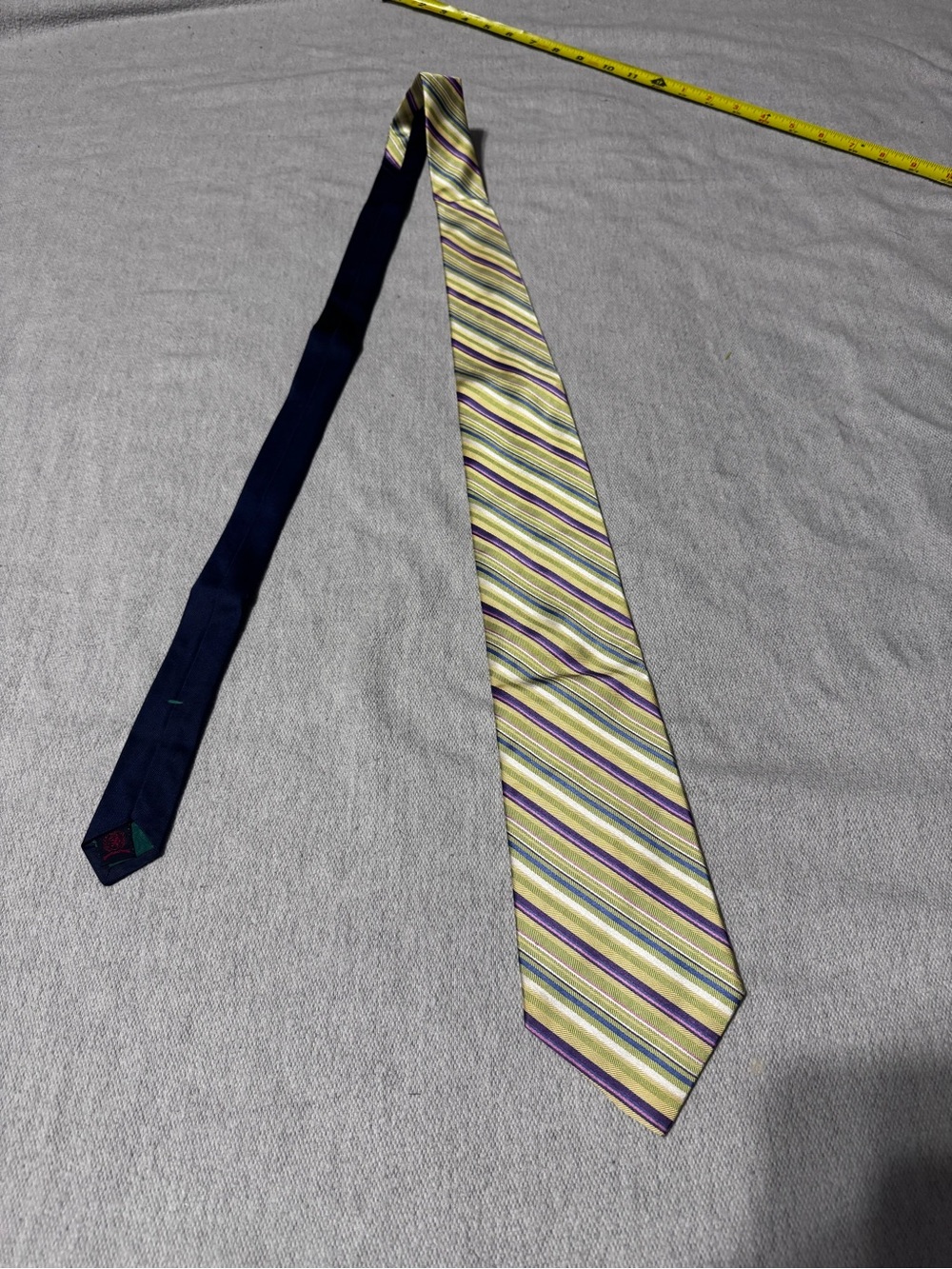 Tommy Hilfiger Yellow, Purple and Green Striped Silk Tie